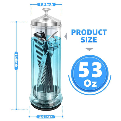 STNFAREBI Glass Disinfectant Jar 53 Oz (1500ML) with Anti-Slip Pad and Removable Stainless Steel Basket for Barber, Manicure & Pedicure Tools - 11.7"H x 3.8"W Avelisse