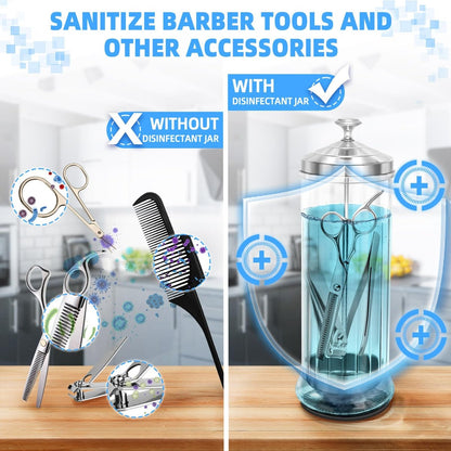 STNFAREBI Glass Disinfectant Jar 53 Oz (1500ML) with Anti-Slip Pad and Removable Stainless Steel Basket for Barber, Manicure & Pedicure Tools - 11.7"H x 3.8"W Avelisse