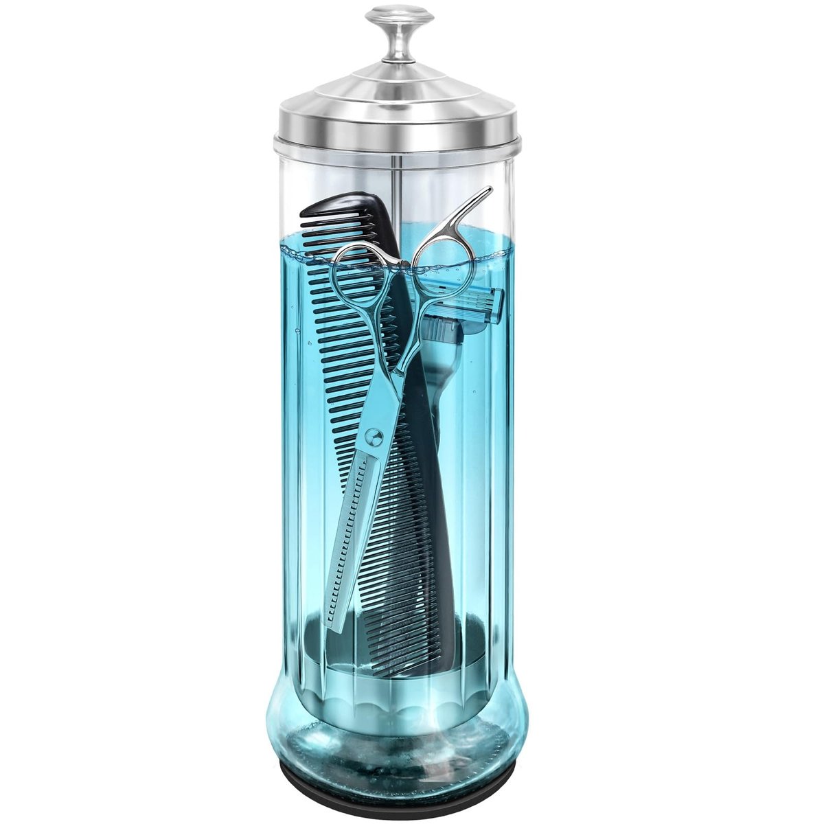 STNFAREBI Glass Disinfectant Jar 53 Oz (1500ML) with Anti-Slip Pad and Removable Stainless Steel Basket for Barber, Manicure & Pedicure Tools - 11.7"H x 3.8"W Avelisse