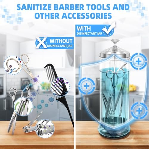 STNFAREBI Glass Disinfectant Jar 53 Oz (1500ML) with Anti-Slip Pad and Removable Stainless Steel Basket for Barber, Manicure & Pedicure Tools - 11.7"H x 3.8"W Avelisse