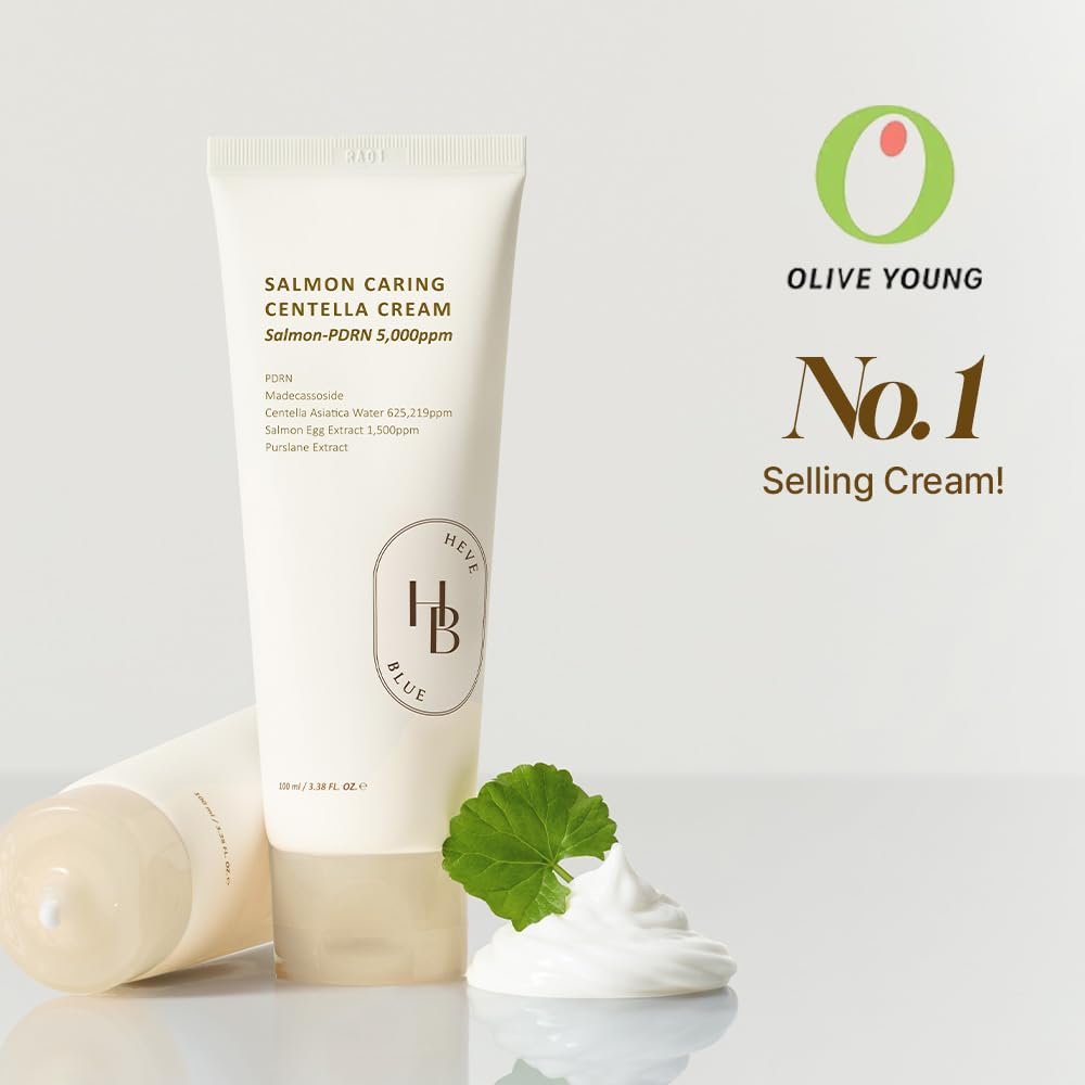 HEVEBLUE Salmon Caring Centella Cream – Korean Face Moisturizer with Salmon PDRN, Egg Extract & Centella for Deep Hydration, Skin Repair & Rejuvenation (3.38 fl oz) Avelisse