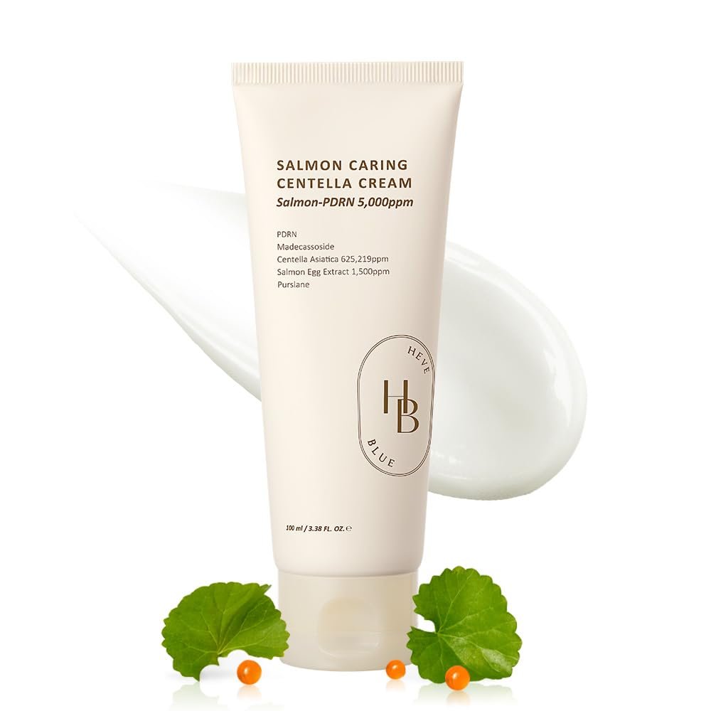 HEVEBLUE Salmon Caring Centella Cream – Korean Face Moisturizer with Salmon PDRN, Egg Extract & Centella for Deep Hydration, Skin Repair & Rejuvenation (3.38 fl oz) Avelisse