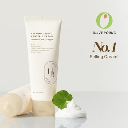 HEVEBLUE Salmon Caring Centella Cream – Korean Face Moisturizer with Salmon PDRN, Egg Extract & Centella for Deep Hydration, Skin Repair & Rejuvenation (3.38 fl oz) Avelisse