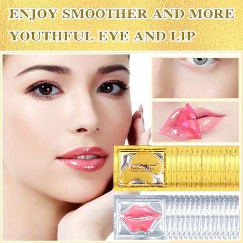 PERVALA 30-Piece Lip Mask & Under Eye Mask Set – 24K Gold Under Eye Patches for Puffy Eyes, Pink Lip Masks for Moisturizing, Reducing Fine Lines & Dark Circles - görsel 14