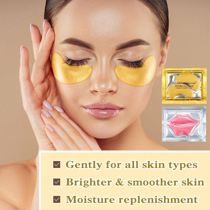 PERVALA 30-Piece Lip Mask & Under Eye Mask Set – 24K Gold Under Eye Patches for Puffy Eyes, Pink Lip Masks for Moisturizing, Reducing Fine Lines & Dark Circles