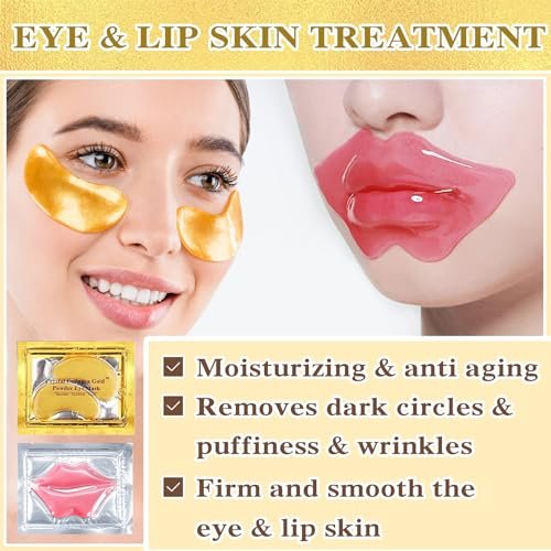PERVALA 30-Piece Lip Mask & Under Eye Mask Set – 24K Gold Under Eye Patches for Puffy Eyes, Pink Lip Masks for Moisturizing, Reducing Fine Lines & Dark Circles - görsel 4