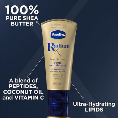 Vaseline Radiant X Deep Nourishment Hand Butter 2-Pack + Original Lip Therapy Stick - 3 Piece Set for Dry Skin Avelisse
