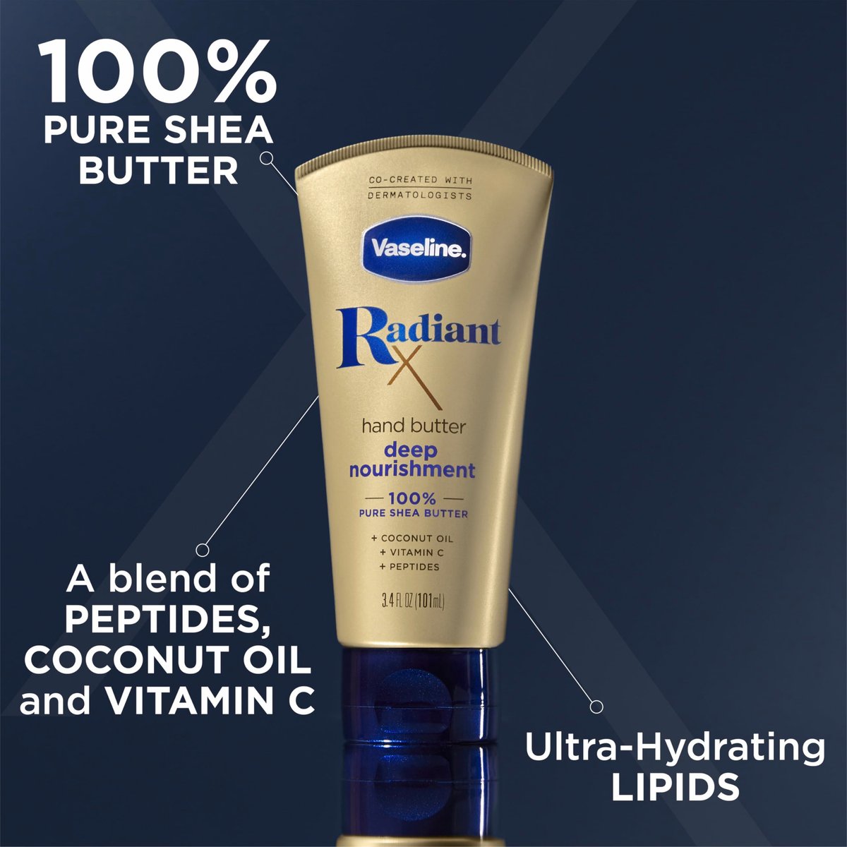 Vaseline Radiant X Deep Nourishment Hand Butter 2-Pack + Original Lip Therapy Stick - 3 Piece Set for Dry Skin Avelisse