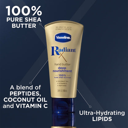 Vaseline Radiant X Deep Nourishment Hand Butter 2-Pack + Original Lip Therapy Stick - 3 Piece Set for Dry Skin Avelisse