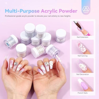 Saviland Acrylic Nail Kit with Everything: 10 Colors Acrylic Powder, Clear Liquid Monomer, 48W Nail Lamp, 20000RPM Nail Drill – Complete Home Manicure Set for Nail Extensions (334pcs, Gold Purple)