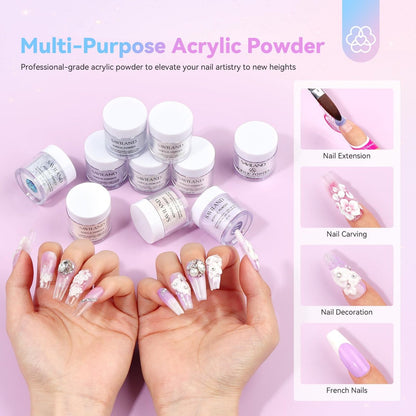 Saviland Acrylic Nail Kit with Everything: 10 Colors Acrylic Powder, Clear Liquid Monomer, 48W Nail Lamp, 20000RPM Nail Drill – Complete Home Manicure Set for Nail Extensions (334pcs, Gold Purple)