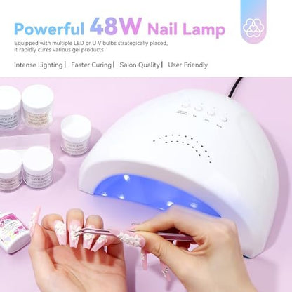 Saviland Acrylic Nail Kit with Everything: 10 Colors Acrylic Powder, Clear Liquid Monomer, 48W Nail Lamp, 20000RPM Nail Drill – Complete Home Manicure Set for Nail Extensions (334pcs, Gold Purple)