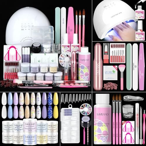Saviland Acrylic Nail Kit with Everything: 10 Colors Acrylic Powder, Clear Liquid Monomer, 48W Nail Lamp, 20000RPM Nail Drill – Complete Home Manicure Set for Nail Extensions (334pcs, Gold Purple) - görsel 2