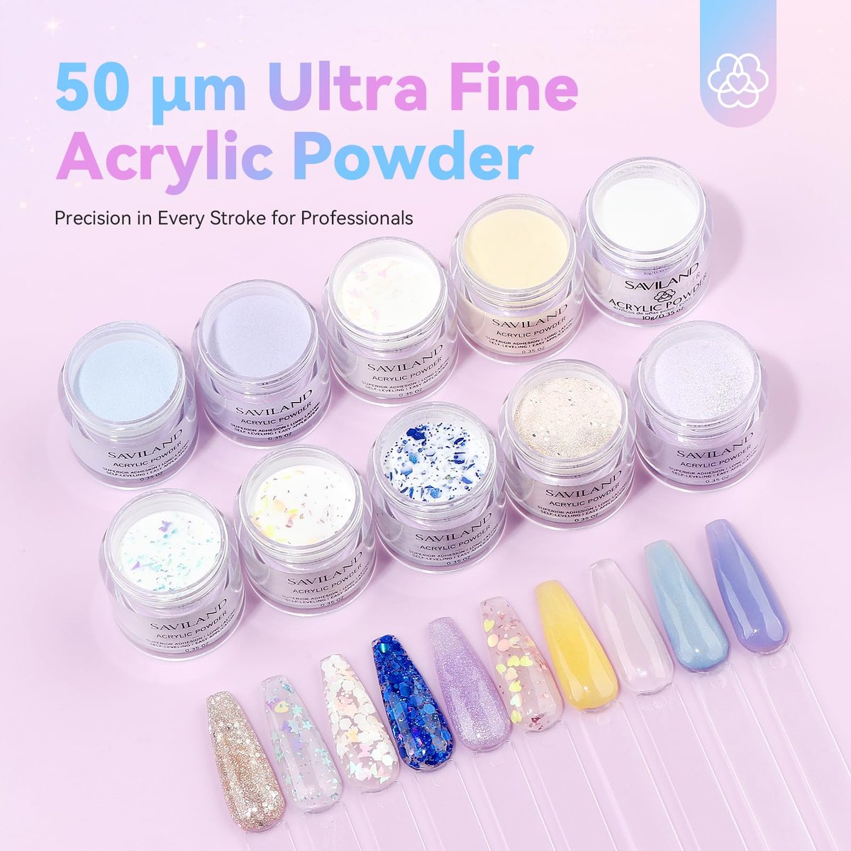 Saviland Acrylic Nail Kit with Everything: 10 Colors Acrylic Powder, Clear Liquid Monomer, 48W Nail Lamp, 20000RPM Nail Drill – Complete Home Manicure Set for Nail Extensions (334pcs, Gold Purple) - görsel 3