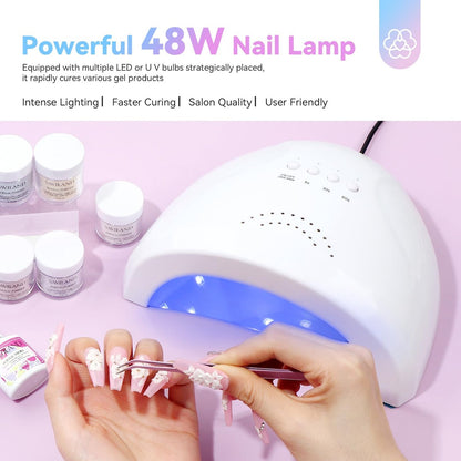 Saviland Acrylic Nail Kit with Everything: 10 Colors Acrylic Powder, Clear Liquid Monomer, 48W Nail Lamp, 20000RPM Nail Drill – Complete Home Manicure Set for Nail Extensions (334pcs, Gold Purple)