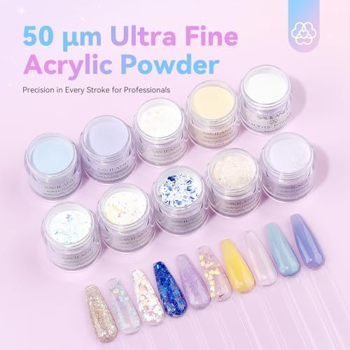 Saviland Acrylic Nail Kit with Everything: 10 Colors Acrylic Powder, Clear Liquid Monomer, 48W Nail Lamp, 20000RPM Nail Drill – Complete Home Manicure Set for Nail Extensions (334pcs, Gold Purple) - görsel 4