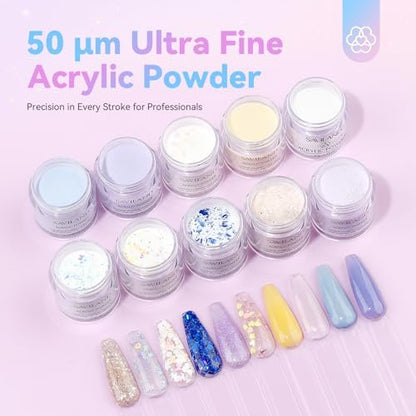 Saviland Acrylic Nail Kit with Everything: 10 Colors Acrylic Powder, Clear Liquid Monomer, 48W Nail Lamp, 20000RPM Nail Drill – Complete Home Manicure Set for Nail Extensions (334pcs, Gold Purple)