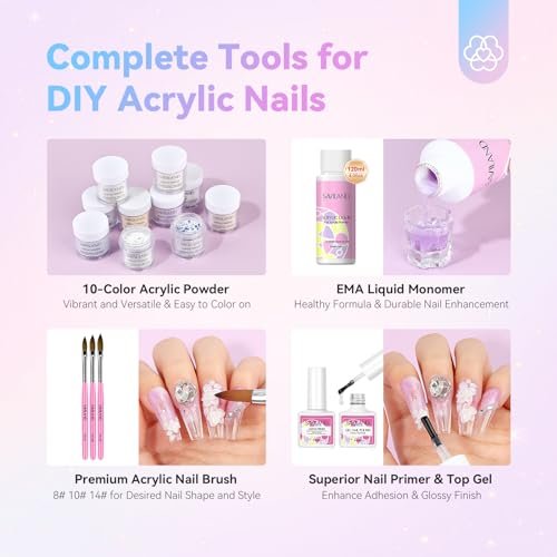 Saviland Acrylic Nail Kit with Everything: 10 Colors Acrylic Powder, Clear Liquid Monomer, 48W Nail Lamp, 20000RPM Nail Drill – Complete Home Manicure Set for Nail Extensions (334pcs, Gold Purple) - görsel 6