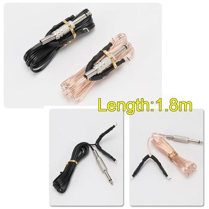 TorSor 2 Pack Tattoo Clip Cord 1.8M 6FT Hook Power Supply Line Cable Cords Adapter 6.35mm 1/4 Plug Connection For Tattoo Machine Equipment Gun Spare Parts Accessory Transparent + Black