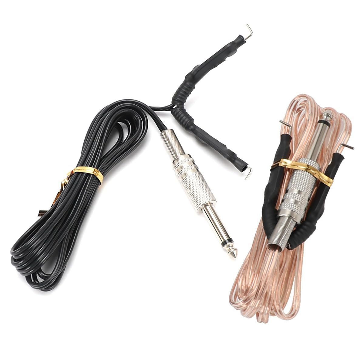 TorSor 2 Pack Tattoo Clip Cord 1.8M 6FT Hook Power Supply Line Cable Cords Adapter 6.35mm 1/4 Plug Connection For Tattoo Machine Equipment Gun Spare Parts Accessory Transparent + Black - görsel 1