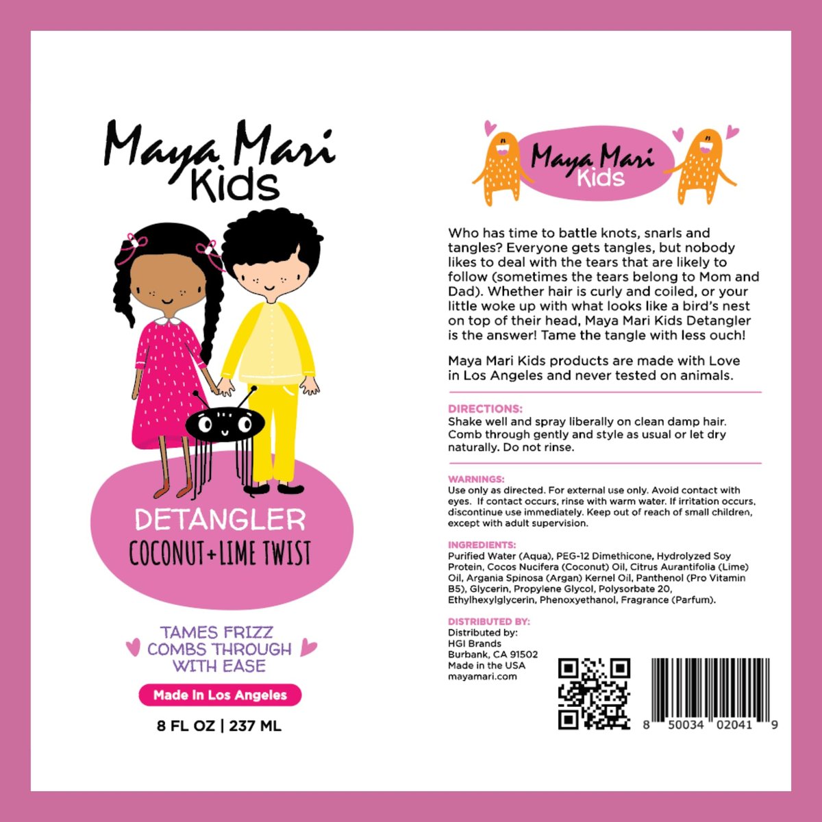 Maya Mari Kids Detangler Spray with Argan, Coconut and Lime Oils - Gentle Hair Detangler for Kids, Toddlers and Babies, 8 oz - No More Tangles, Ideal for Curly Hair Avelisse