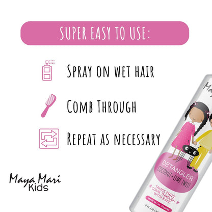 Maya Mari Kids Detangler Spray with Argan, Coconut and Lime Oils - Gentle Hair Detangler for Kids, Toddlers and Babies, 8 oz - No More Tangles, Ideal for Curly Hair Avelisse