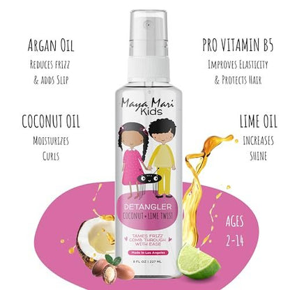 Maya Mari Kids Detangler Spray with Argan, Coconut and Lime Oils - Gentle Hair Detangler for Kids, Toddlers and Babies, 8 oz - No More Tangles, Ideal for Curly Hair Avelisse