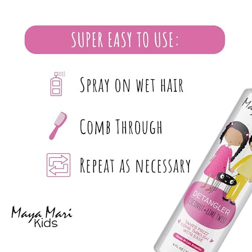 Maya Mari Kids Detangler Spray with Argan, Coconut and Lime Oils - Gentle Hair Detangler for Kids, Toddlers and Babies, 8 oz - No More Tangles, Ideal for Curly Hair Avelisse