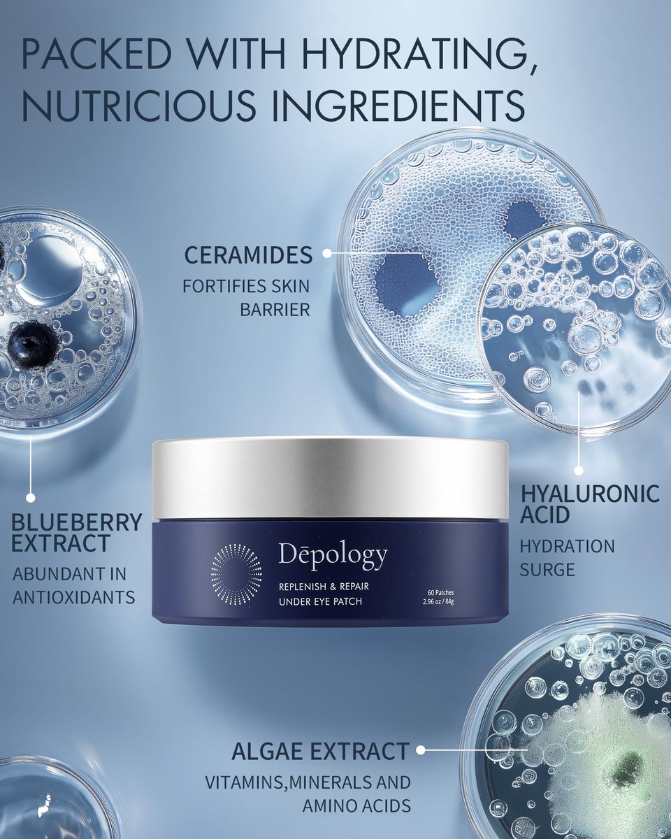 depology Replenish & Repair Under Eye Patches for Puffy Eyes and Wrinkles (60 Patches) – Hydrating Eye Gel Pads with Ceramides and Hyaluronic Acid for All Skin Types Avelisse