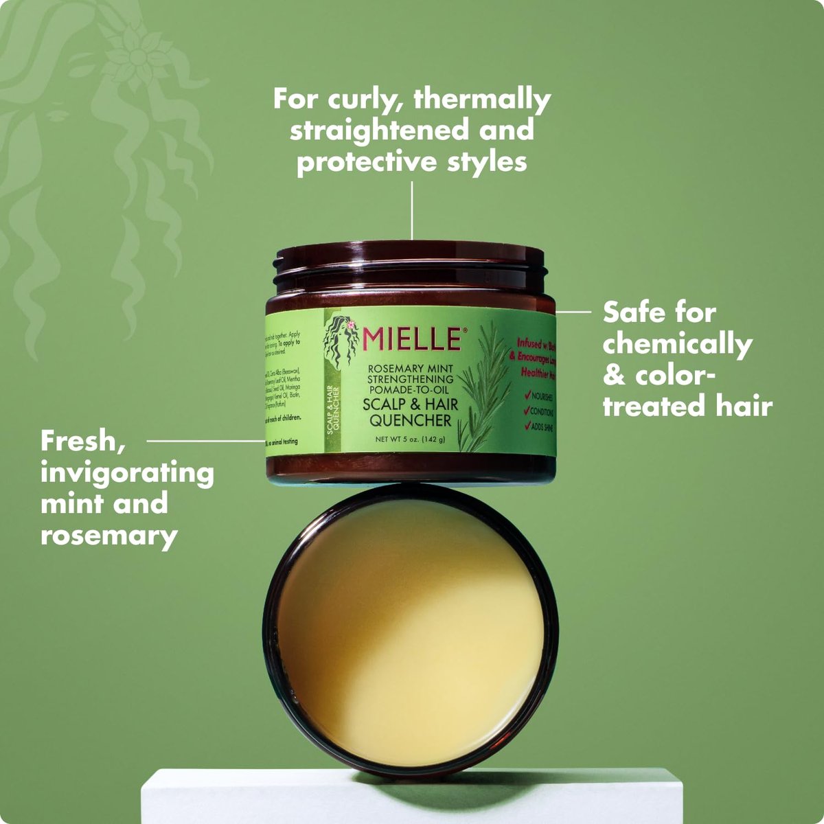 Mielle Organics Rosemary & Mint Hair Pomade - Conditioning Natural Hair Moisturizer for Scalp Health, Wave Definition, and Shine (5 oz) - görsel 9