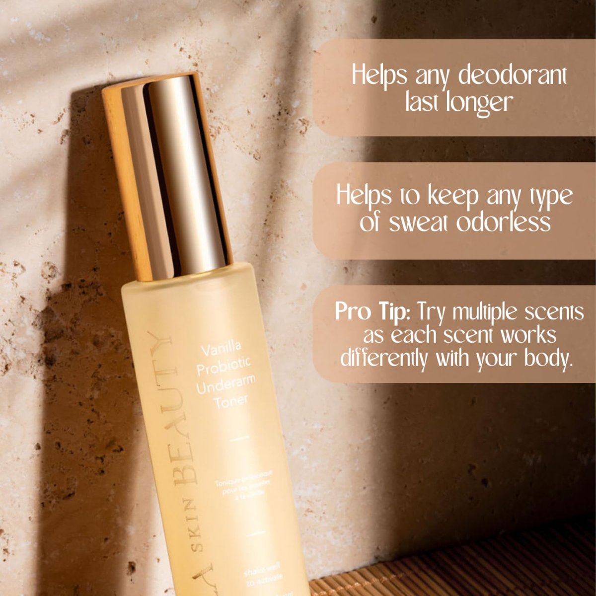 Bella Skin Beauty Deodorant Enhancer Probiotic Underarm Toner - Vanilla - Patented Pre-Deodorant Spray, 1.9 Fl Oz Avelisse