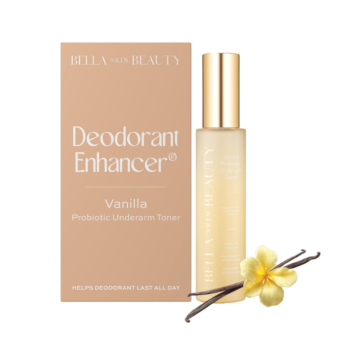 Bella Skin Beauty Deodorant Enhancer Probiotic Underarm Toner - Vanilla - Patented Pre-Deodorant Spray, 1.9 Fl Oz Avelisse