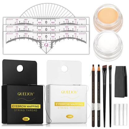 QUEEJOY Brow Mapping Kit – Complete Eyebrow Shaping Set with String, Ruler Stickers, Concealer, Brushes, Razor, and Sharpener Avelisse