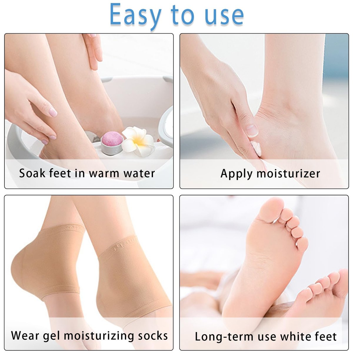 Moisturizing Socks for Women Overnight - 2 Pairs Heel Socks with Gel Inserts for Dry Cracked Feet Sleep - görsel 5