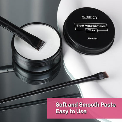 QUEEJOY 20g White Brow Mapping Paste & 2pcs Eyebrow Brush Set – Brow Contour & Lip Shape Positioning Tool for Flawless Eyebrows and Lips