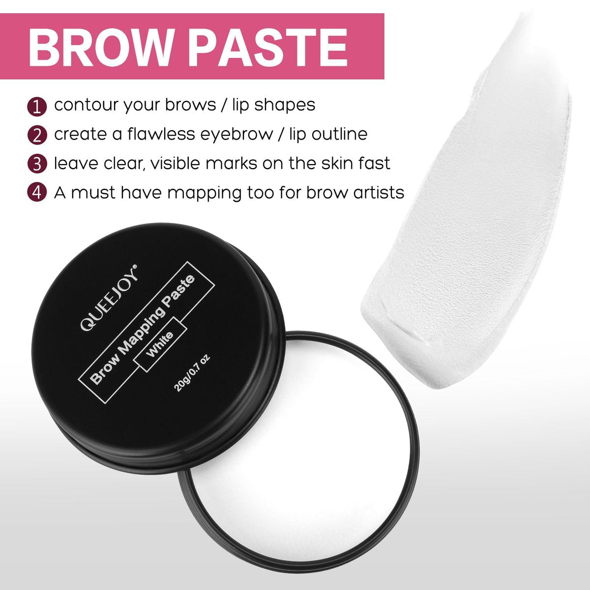 QUEEJOY 20g White Brow Mapping Paste & 2pcs Eyebrow Brush Set – Brow Contour & Lip Shape Positioning Tool for Flawless Eyebrows and Lips - görsel 3
