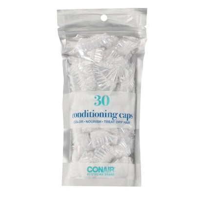Conair Disposable Clear Shower Caps for Hair Treatments – 30-Pack, Full-Size Plastic Caps for Deep Conditioning, Coloring & Moisturizing