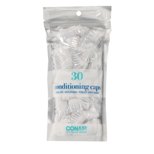 Conair Disposable Clear Shower Caps for Hair Treatments – 30-Pack, Full-Size Plastic Caps for Deep Conditioning, Coloring & Moisturizing