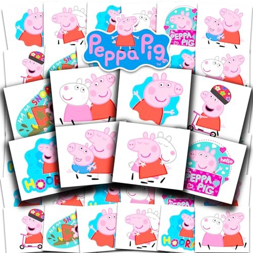 Peppa Pig Temporary Tattoos Party Favors Bundle - 72 Perforated Individual 2x2 Inch Tattoos for Kids, Boys, Girls - Peppa Pig Party Supplies, Made in USA - görsel 2