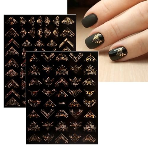 12 Sheets Floral Gold Nail Art Stickers - Spring Summer Self-Adhesive Nail Decals - görsel 10