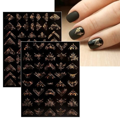 12 Sheets Floral Gold Nail Art Stickers - Spring Summer Self-Adhesive Nail Decals
