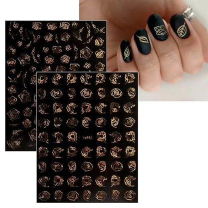 12 Sheets Floral Gold Nail Art Stickers - Spring Summer Self-Adhesive Nail Decals