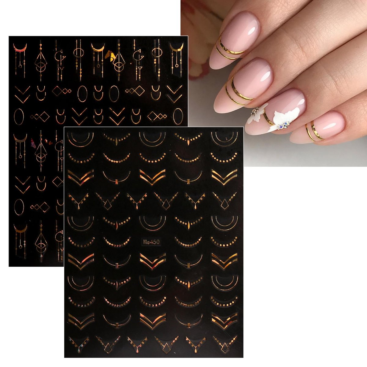 12 Sheets Floral Gold Nail Art Stickers - Spring Summer Self-Adhesive Nail Decals - görsel 7