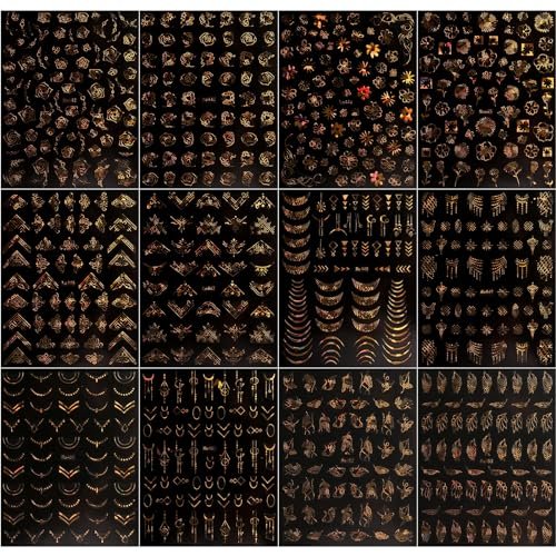 12 Sheets Floral Gold Nail Art Stickers - Spring Summer Self-Adhesive Nail Decals - görsel 4