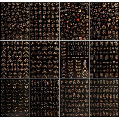 12 Sheets Floral Gold Nail Art Stickers - Spring Summer Self-Adhesive Nail Decals
