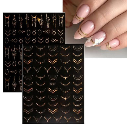 12 Sheets Floral Gold Nail Art Stickers - Spring Summer Self-Adhesive Nail Decals