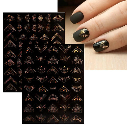 12 Sheets Floral Gold Nail Art Stickers - Spring Summer Self-Adhesive Nail Decals
