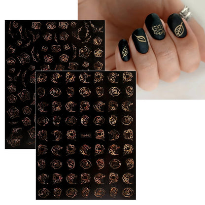 12 Sheets Floral Gold Nail Art Stickers - Spring Summer Self-Adhesive Nail Decals