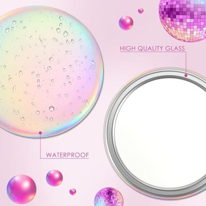 Qunclay 12-Pack 2.76" Compact Mirror Bulk Gift Set - Holographic Iridescent Mini Pocket Mirror for Purse, Travel, Party Favors, Goody Bag Stuffers Avelisse