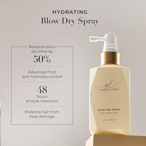 Goldie Locks Blow Dry Spray - 450°F Heat Protection & Frizz Control - Hydrating Blow Dry Mist with Style Memory - Safe for Extensions & Color-Treated Hair - Protein-Free - 4 fl oz Avelisse